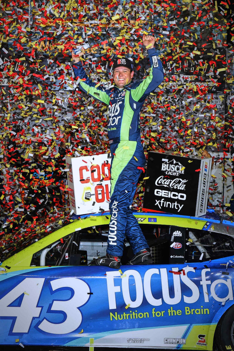 Erik Jones celebrates in victory lane after winning Sunday's Cook Out Southern 500 at Darlington Raceway. Jones becomes the first driver in Cup playoff history to win the playoff opener but did not qualify for the playoffs in the same season. (Photo by Harold Hinson/HHP for Chevy Racing)